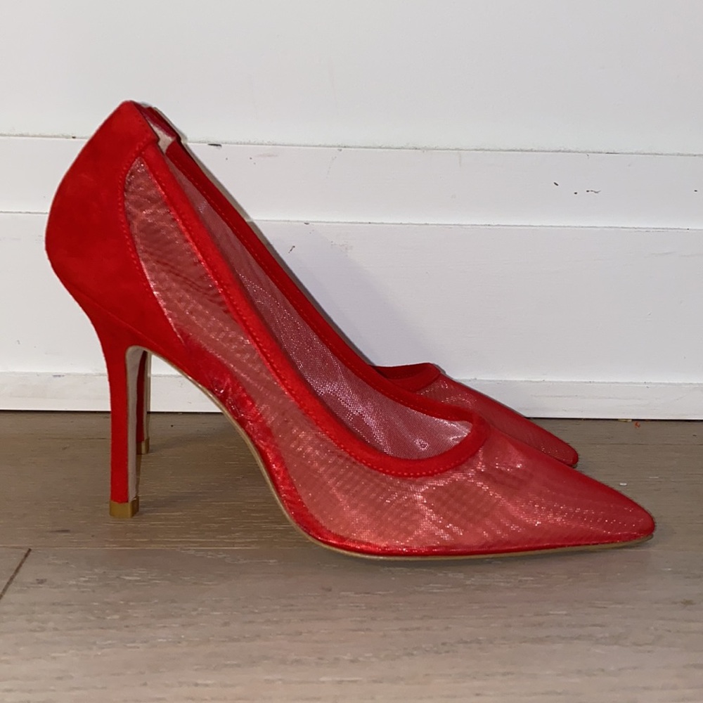RARE Red Mesh Stuart Weitzman Heels - Picture 2 of 7